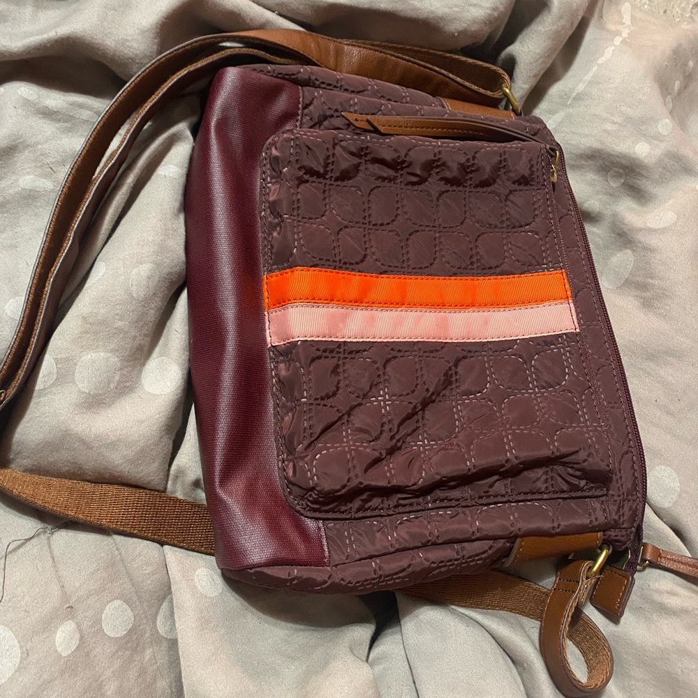 Fossil Burgundy and Orange Quilted Shoulder Bag